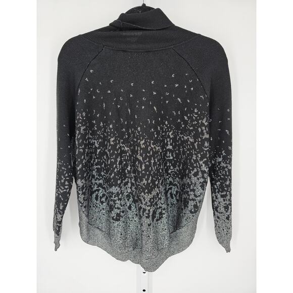 Rame Women's Black & Silver Long Sleeve Turtle Neck Pattern Sweater Size 0 - Picture 6 of 6